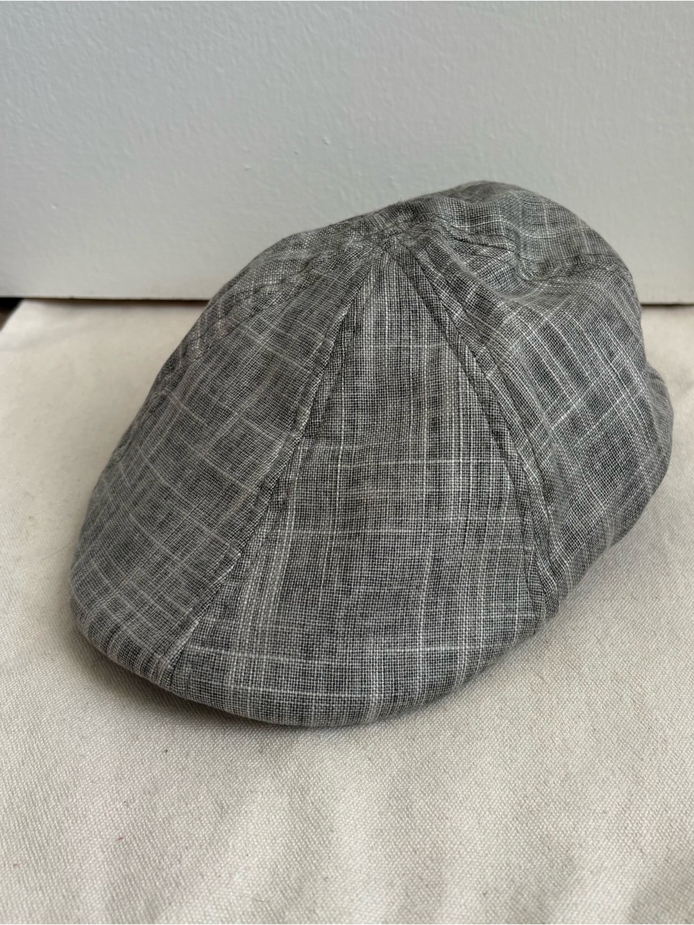 Stetson All American Men’s Gray Plaid Flat Cap Pageboy Hat Linen Cotton Size S/M